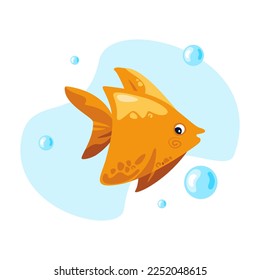 Sea or aquarium and Goldfish. Vector illustration isolated on white