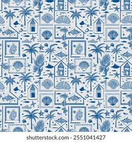 Sea Art in Sea Blue Geometric Patterns in Pattern Vector Repeat, Perfect for Decorations, Wallpaper, and Wrapping.
