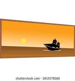 sea ​​ship autumn painting vector illustration, good for template design or any purpose