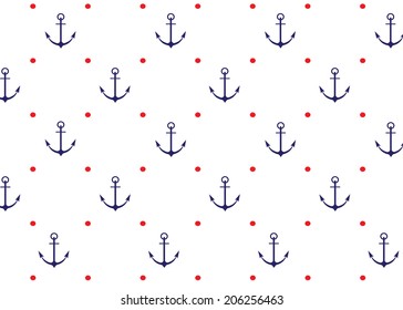 Sea background. Anchor and red points on a white background.