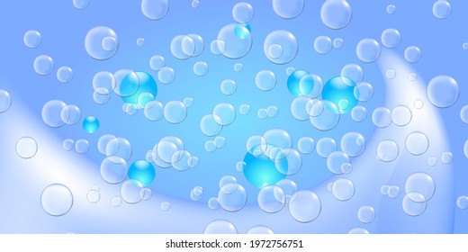 Sea background with blue wave and transparent bubbles