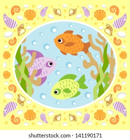 Sea background card with fish