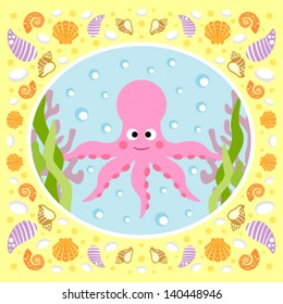 Sea background card with octopus