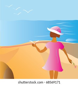 Sea background with child and landscape