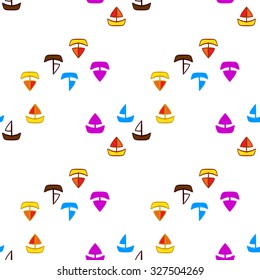 Sea background. Colorful yachts. Seamless pattern. Vector illustration.