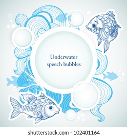 Sea background with fish and speech bubbles