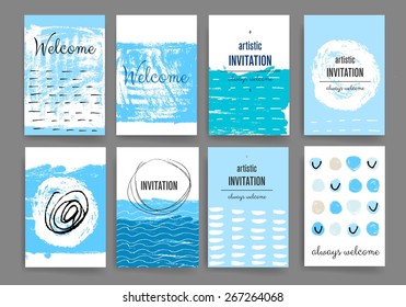 Sea background. Invitation. Card with ink grunge texture. Summer background. Vintage creative cards. Hand drawn textures made with Ink. Retro patterns for Posters, Flyers and Banner Designs 