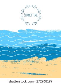 Sea background. Invitation. Card with ink grunge texture. Summer background. Vintage creative cards. Hand drawn textures made with Ink. Retro patterns for Posters, Flyers and Banner Designs 