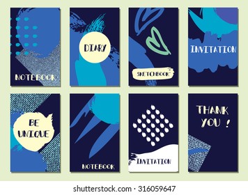 Sea background. Invitation. Set of Trendy Posters with hand drawn Background. Modern Hipster Style for Invitation, Business Contemporary Design. Hand Drawn Elements for Placards, Flyer. Card