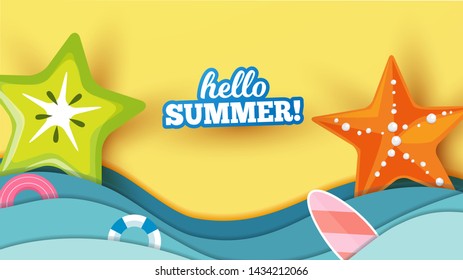 Sea Background with Lettering Hello Summer