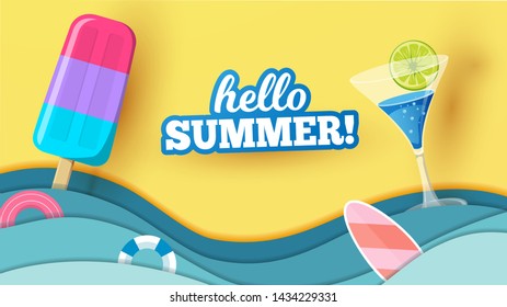 Sea Background with Lettering Hello Summer