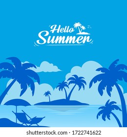 Meereshintergrund mit "Lettering Hello Summer". Vektorgrafik.