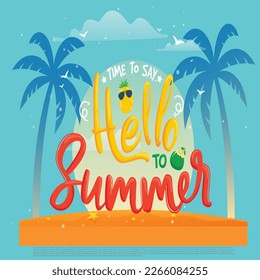 Meereshintergrund mit "Lettering Hello Summer". Vektorgrafik