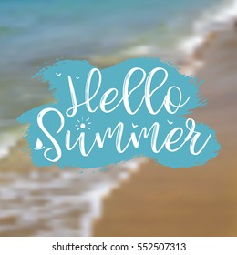 Sea Background with Lettering Hello Summer. Vector Illustration