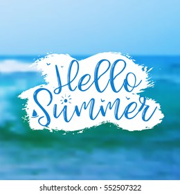 Sea Background with Lettering Hello Summer. Vector Illustration