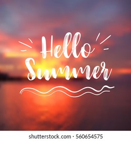 Sea Background with Lettering Hello Summer. Vector Illustration