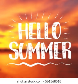 Sea Background with Lettering Hello Summer. Vector Illustration