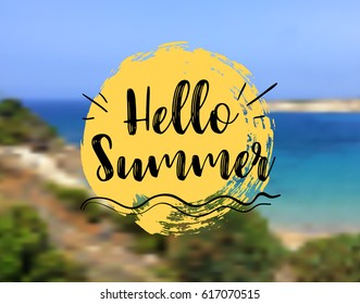 Sea Background with Lettering Hello Summer. Vector Illustration