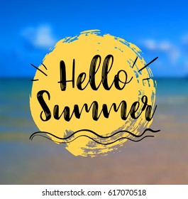 Sea Background with Lettering Hello Summer. Vector Illustration