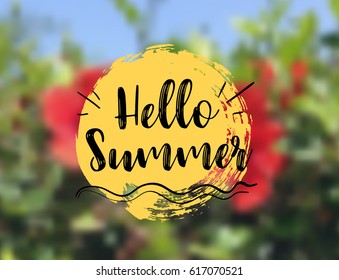 Sea Background with Lettering Hello Summer. Vector Illustration