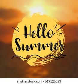 Sea Background with Lettering Hello Summer. Vector Illustration