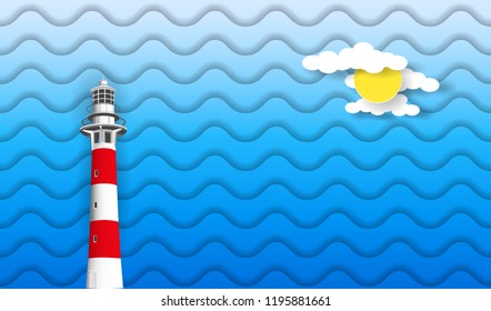 Sea background with lighthouse. Vector illustration EPS10
