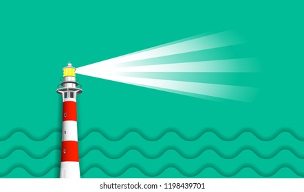 Sea background with lighthouse. Vector illustration EPS10