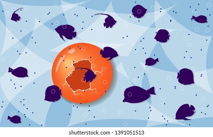 Sea background marine fauna hand drawn elements
