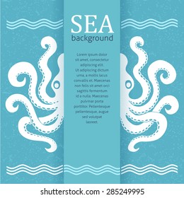 Sea background octopus silhouette and place for your text design template retro style