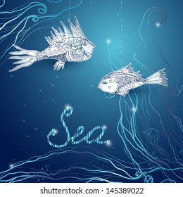 sea background with paper fish