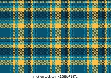 Sea background pattern texture, thread textile check tartan. Costume vector plaid seamless fabric in cyan and amber colors palette.