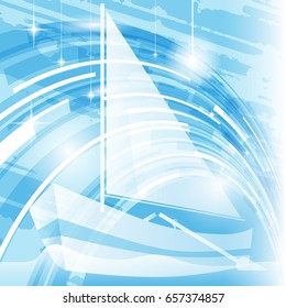 Sea background with sailboat shape. Vector illustration