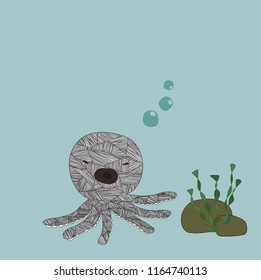 Sea background, squid.
