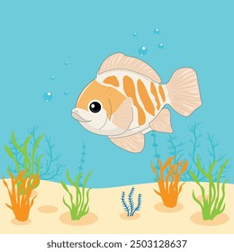 Sea background with swimming fish vector illustration