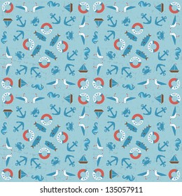 Sea background. Vector cartoon seamless illustration.