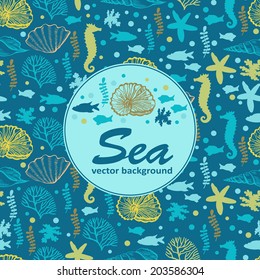 Sea background. Vector illustration. Can be used form of greeting cards, invitations and personalized card.