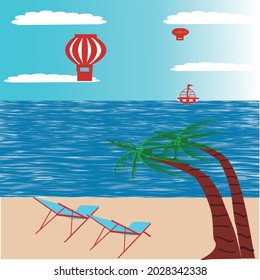 sea ​​landscape background, vector illustration, high season