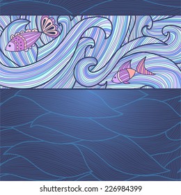 Sea background with waves and fish
