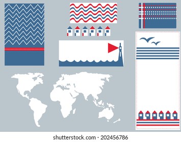 Sea banner and infographic elements set cute design