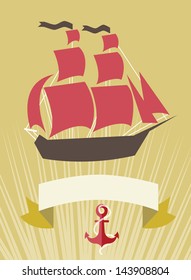 sea banner with Sailboat in cartoon style