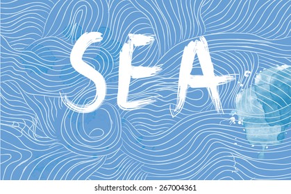 Sea banner with waves and watercolor elements