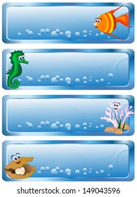 Sea Banners Cartoon Animals Bubbles Stock Vector (Royalty Free ...