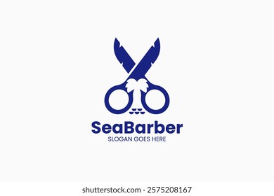 Sea Barber Logo. Vector Illustration