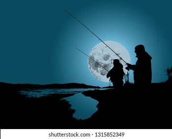 Sea Bass fishing at moonlight