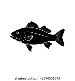 Sea Bass Silhouette Vector Art and Black Sea Bass Fish Design Illustration