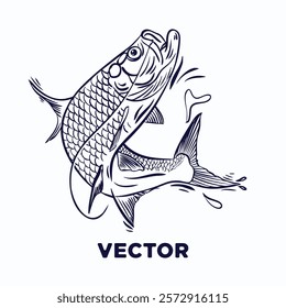 Sea bass, vector and hand drawn Logo