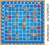Sea battle. Board game. Vector illustration.