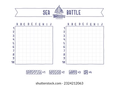 Sea battle, game board blank template vector illustration