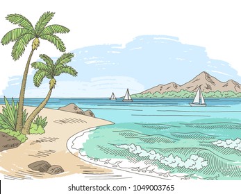 Sea bay coast graphic color landscape sketch seascape illustration vector