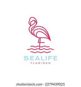 sea beach animal bird lake flamingo stand water modern minimal logo design vector